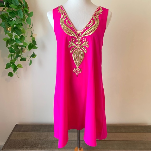 Lilly Pulitzer Dresses & Skirts - Pink and Gold Owen Silk Trapeze Swing Dress